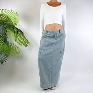 Vintage 90s Grunge Indie Boho Hippie Light Washed Denim Jean Cargo Skirt / Sz: 6